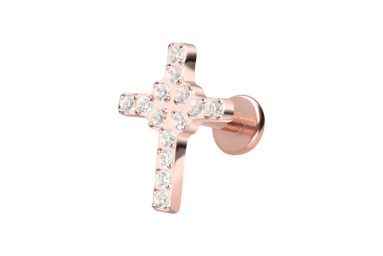 Titan Labret Piercing mit Push Fit KRISTALLKREUZ